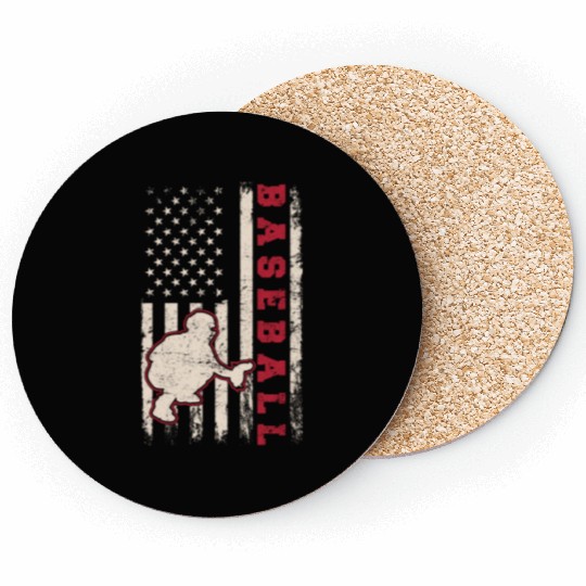 Baseball Catcher USA Flag Patriotic American Flag Coasters