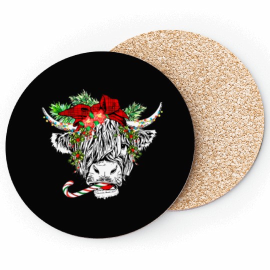 Christmas Highland Cow Merry Christmas Coasters