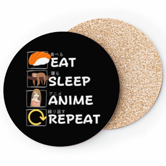 Eat Sleep Anime Repeat Coasters, Anime Manga