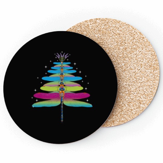 Dragonfly Christmas Tree Funny Insects Lover Xmas Coasters