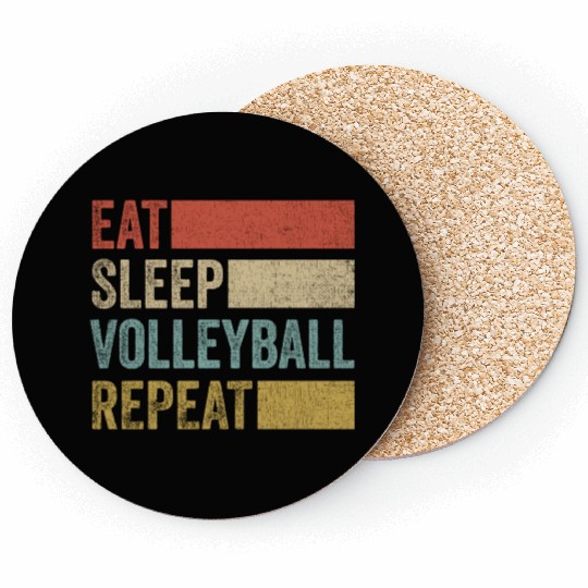 Retro 70s Volleyball Player Men Kids Eat Sleep Coasters