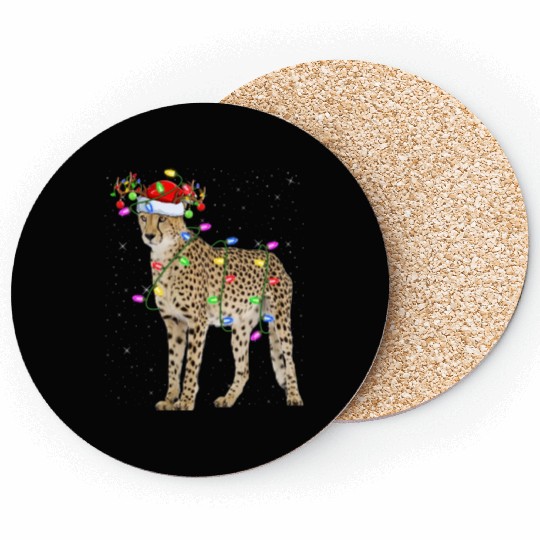 Cheetah Lover Xmas Lighting Santa Cheetah Christma Coasters