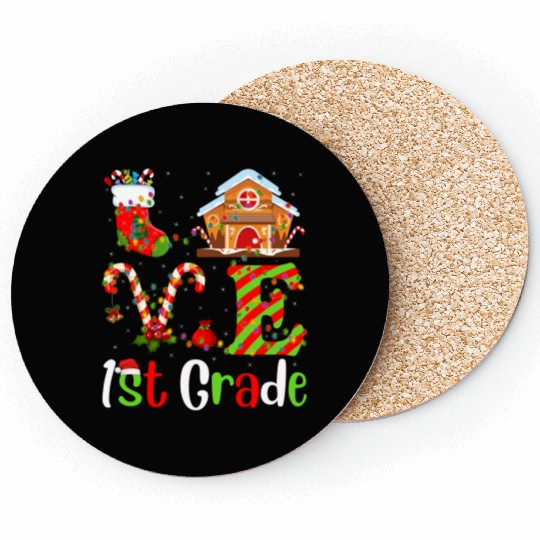 Funny Xmas Lighting Love 1st Grade Teacher Christm Coasters