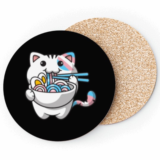 Transgender Pride Kawaii Cat Ramen Noodles Trans F Coasters