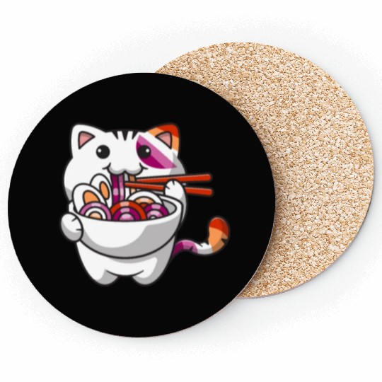 Lesbian Pride Gay Kawaii Cat Ramen Noodles Lesbian Coasters