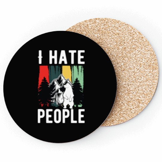 Vintage Camping Costume Of Bear Says I Hate People Coasters