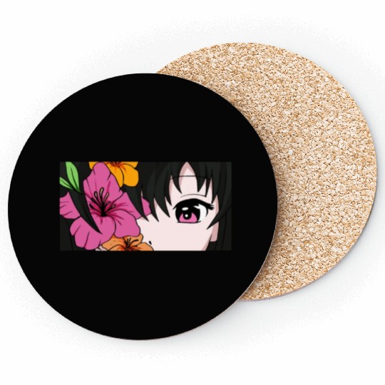 Bloomcore Aesthetic Anime Girl Eyes Flower Cottage Coasters