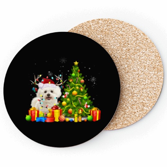 Bichon Frise Christmas Dog Lover Xmas Santa Coasters