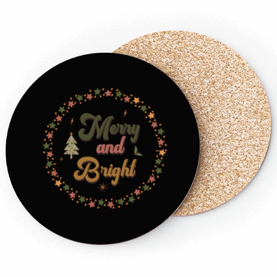 Merry And Bright Groovy Christmas Coasters