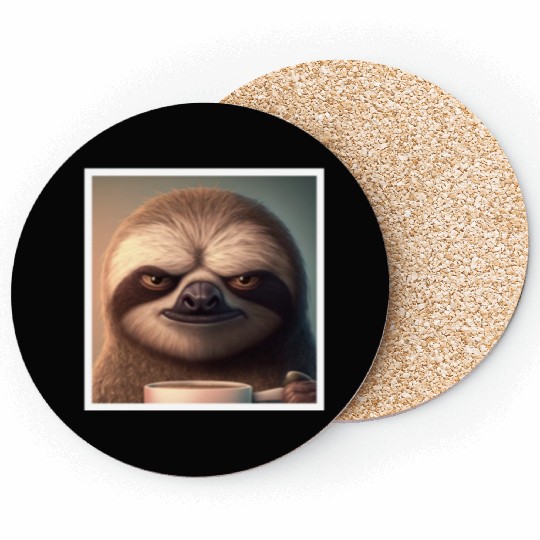3d Sloth grumpy Coffee I hate people good morning Coasters
