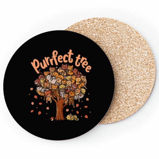 Purrfect Tree Kittens Family Of Cats Fall Season Coasters
