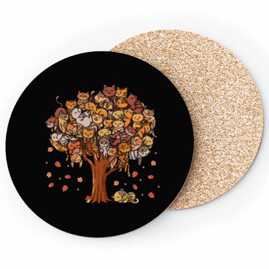 Autumn Tree Kittens Family Of Cats Fall Season Coasters
