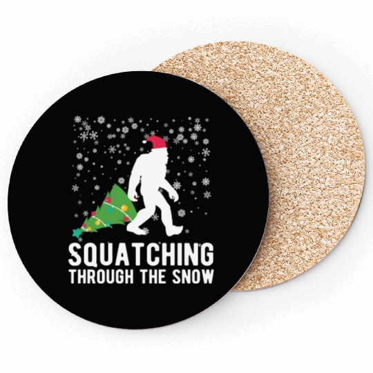 Christmas Bigfoot Squatching In The Snow Funny Coasters