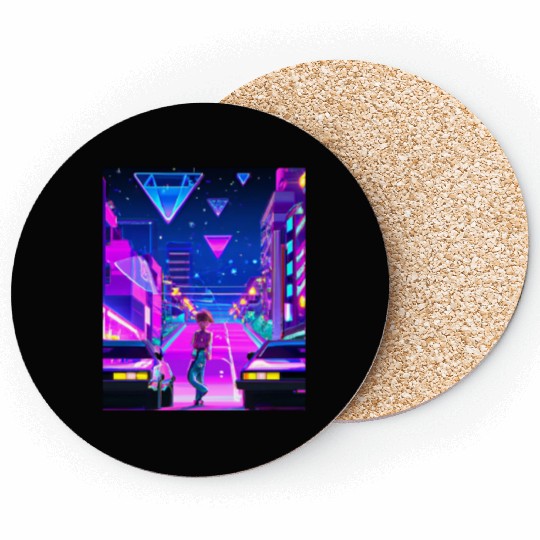 Vaporwave Car Synthwave Girl Coasters