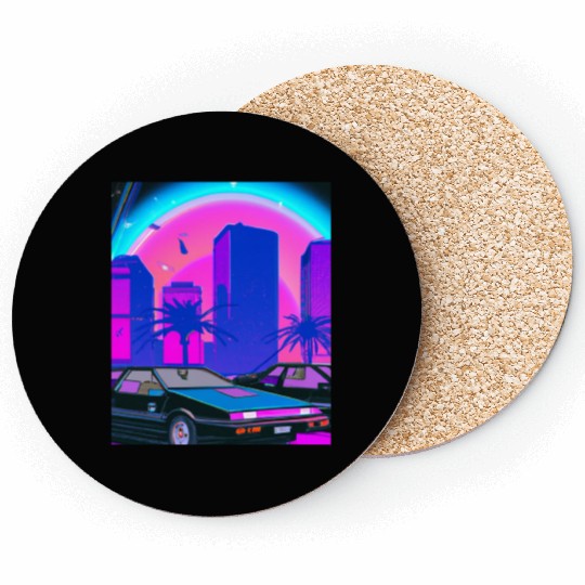 Vaporwave Car Synthwave City Coasters