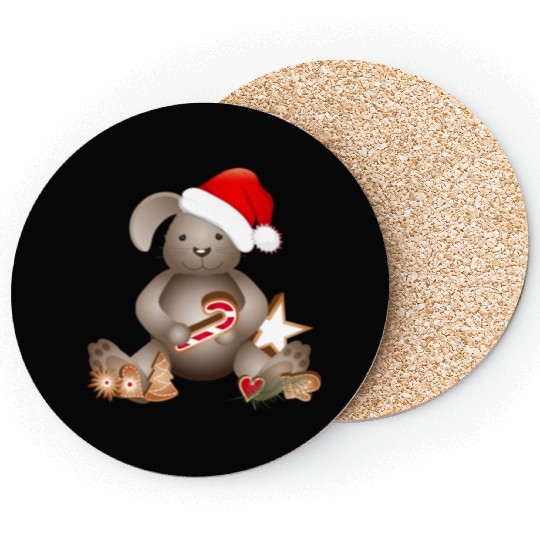 sweet bunny for christmas with santa hat Coasters