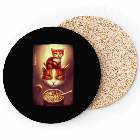 kawaii Japanese cat ramen noodles bowl Coasters
