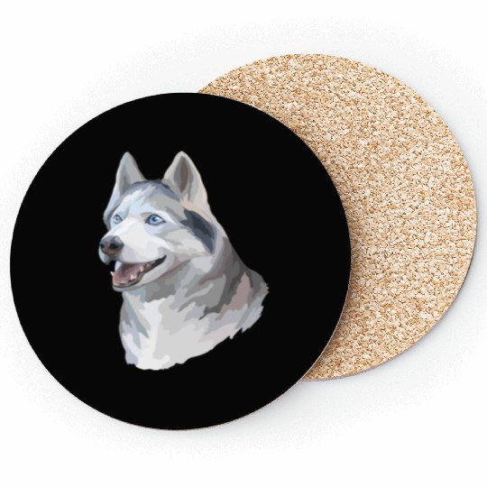Cute Siberian Husky Dog Watercolor Painting Coasters