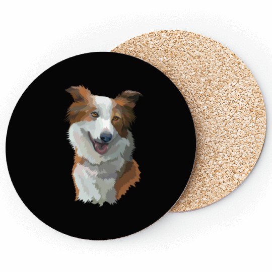 Cute Brown Border Collie Dog Watercolor Painting Coasters
