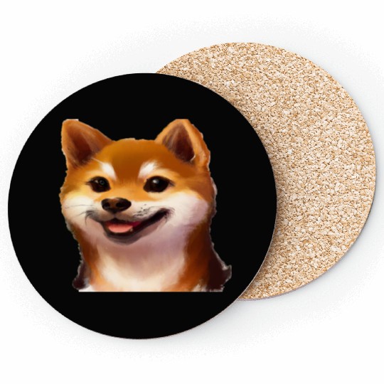 smiling little shiba inu puppy Sticker Coasters