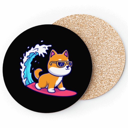 Cute Shiba Inu Dog Surfing in Sea Coasters
