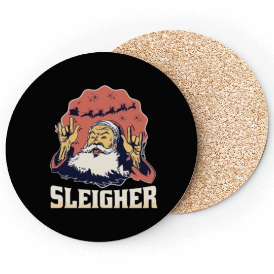 SleigheFunny Heavy Metal Santar Metal Santa Coasters