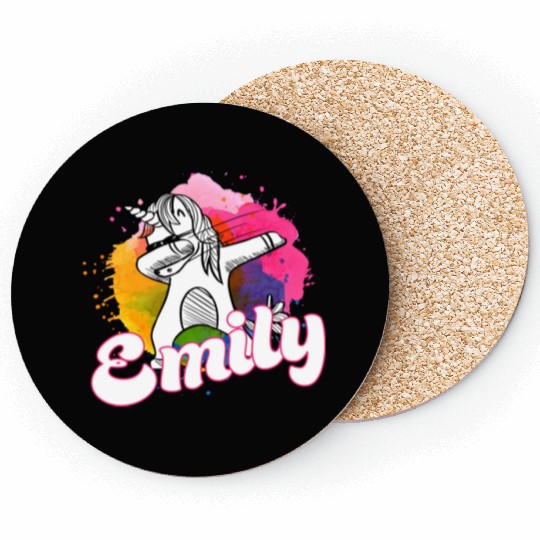 EMILY - Beautiful name with dabbing unicorn Coasters