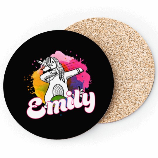 EMILY - Beautiful name with dabbing unicorn Coasters