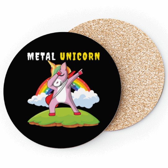 Dabbing Unicorn Rainbow Metal Music Heavy Rock Coasters