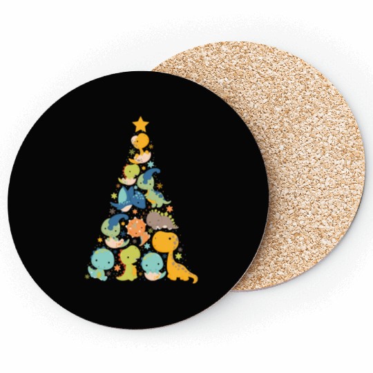 Dinosaur Christmas Tree Boys Girls Dino Lover Coasters