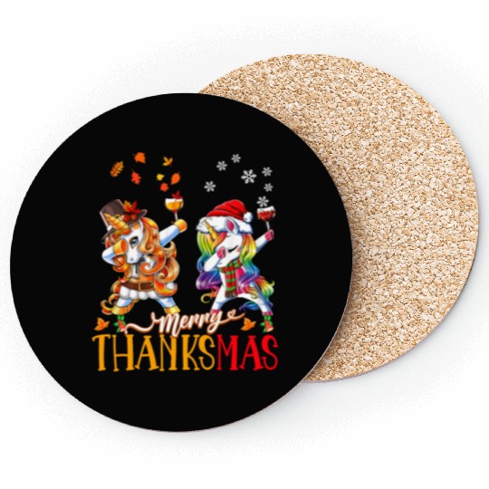 Merry Thanksmas funny unicorn Thanksgiving xmas Coasters