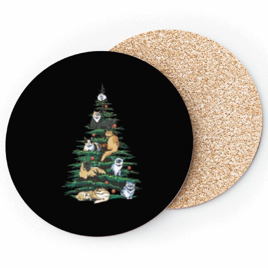 Cat Cats Christmas Tree Pajama Lights Holidays Coasters