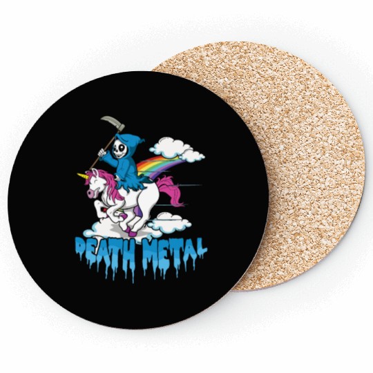 Grim Unicorn Rainbow Metal Music Lover Guitarist Coasters