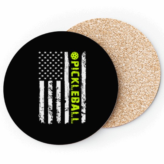 Pickleball American Flag And Ball Coasters