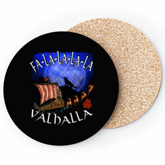 Fa La La La Valhalla Christmas Dragon Ship Vikings Coasters