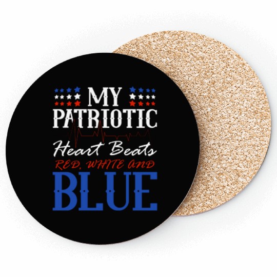 My Patriotic Heart Beats Red White and Blue 4th Coasters