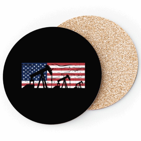 US American Flag Oilfield Oil Field Rig Refinery W Coasters