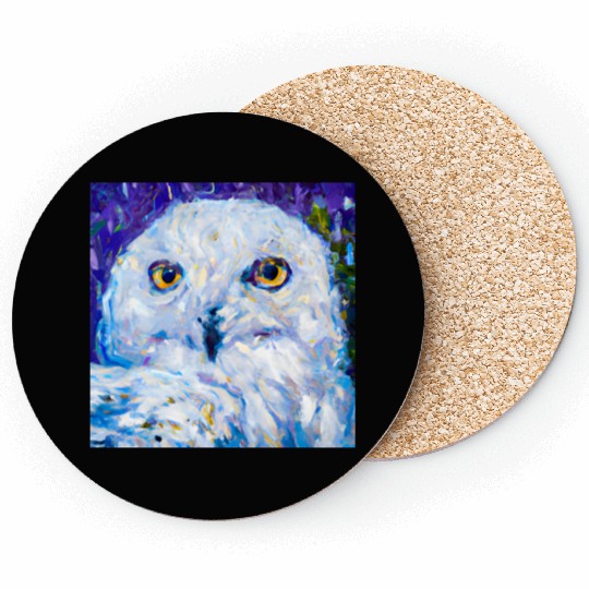 Neo-Impressionist Snowy Owl Coasters