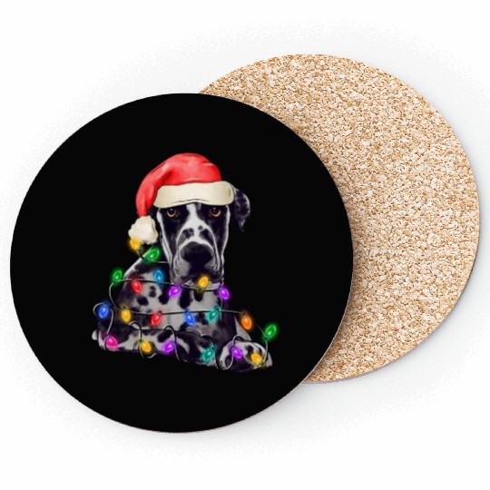Great Dane Dog Christmas Tree Lights Coasters