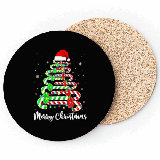 Candy Cane Santa Hat Funny Xmas Tree Merry Coasters