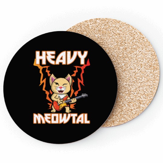 Heavy Meow Metal Music Lover Guitar Kawaii Cat Coasters