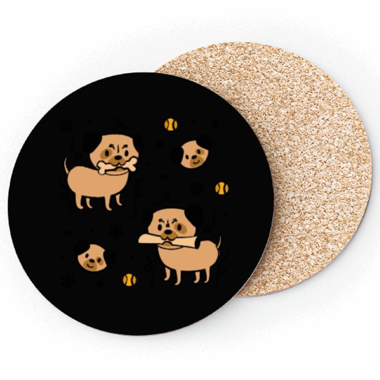 Cute Adorable Pug and Dog Paw Pattern Coasters