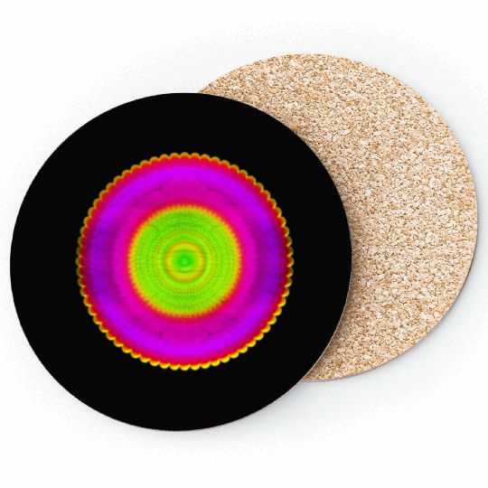 Pink Circle and Green Center with Symmetric Shapes Coasters