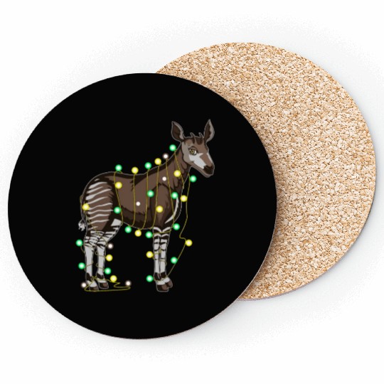 Christmas Lights Okapi Lover Funny Xmas Holiday Coasters