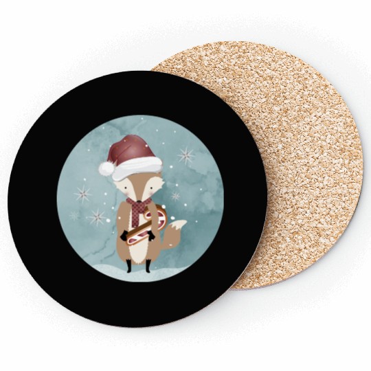 cute fox for Christmas with candy cane Coasters