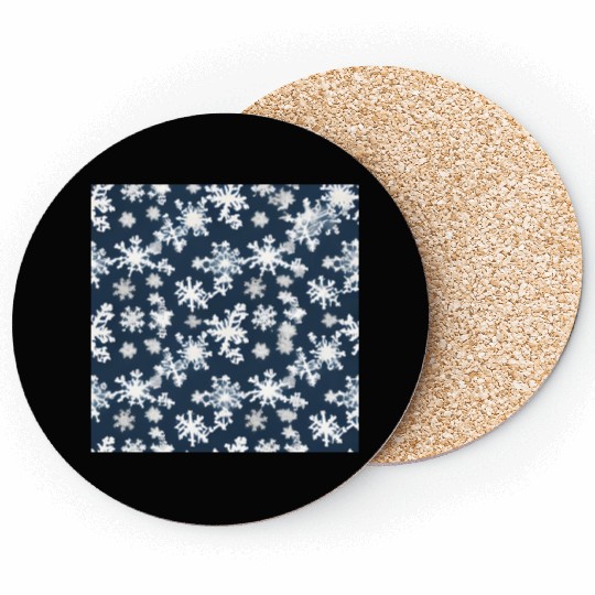 Snow pattern on navy blue background Coasters