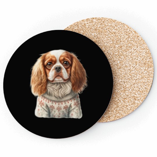 Cute Cavalier King Charles Spaniel Christmas Coasters