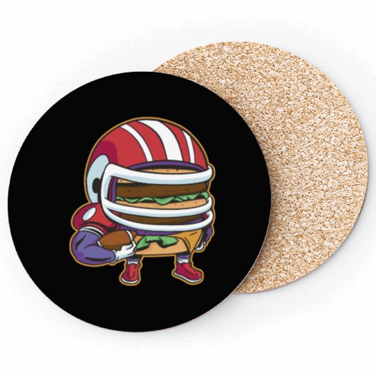 American Football Burger Player Funny Cartoon Fan Coasters