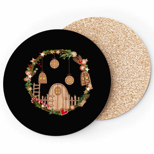 Elf door in Christmas wreath for Christmas Coasters