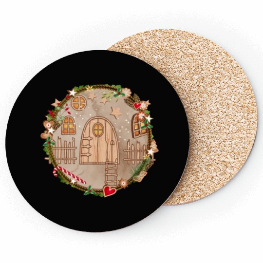 Elf door in Christmas wreath for Christmas Coasters